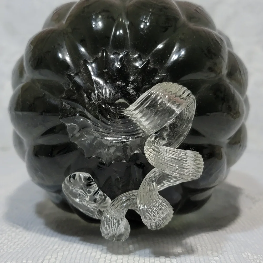 Black Gray Quilted Glass Pumpkin 8.5